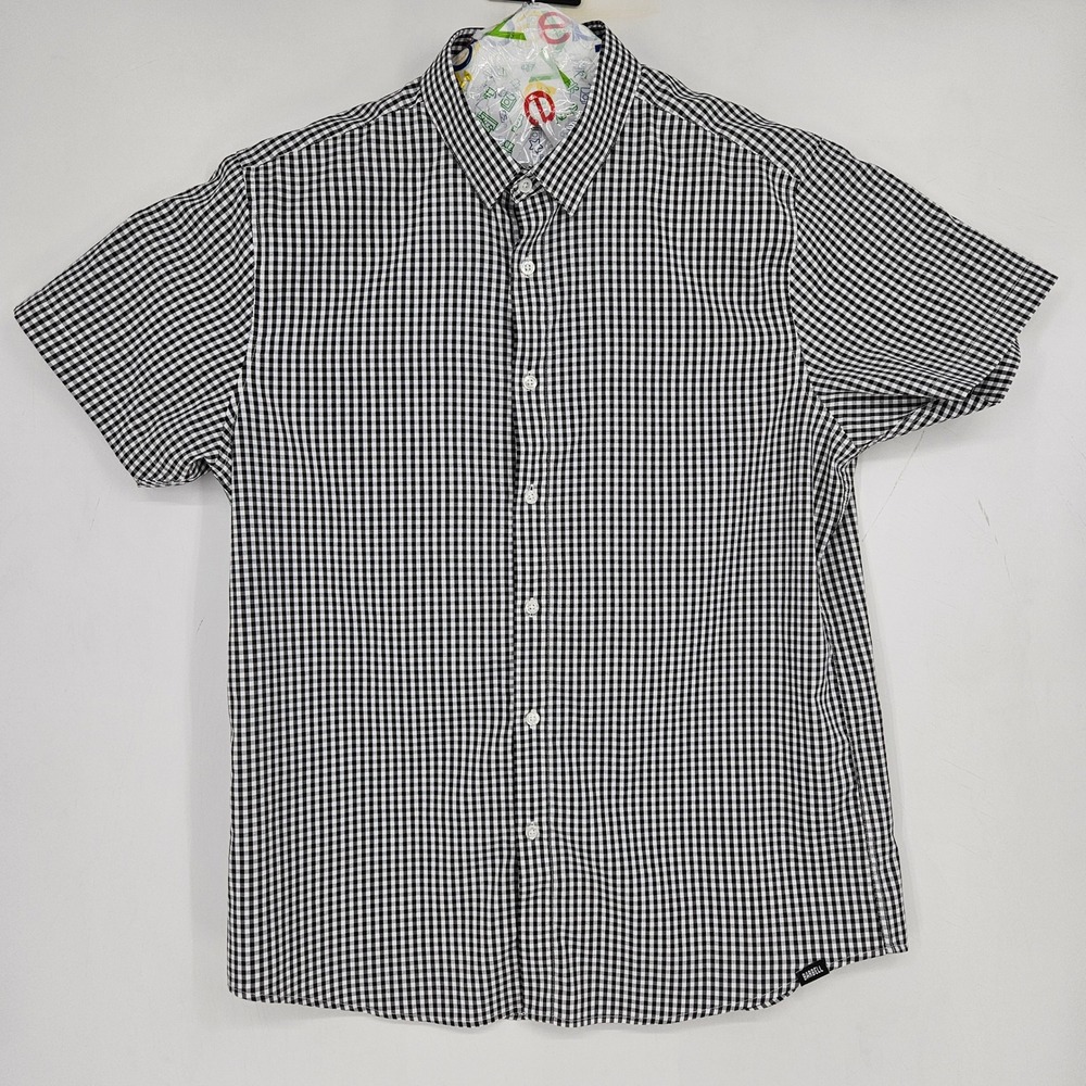 Barbell Shirt Mens Extra Large Button Up Black White Checkered Short Sleeve